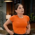 Molly’s orange top and wide leg jeans on General Hospital