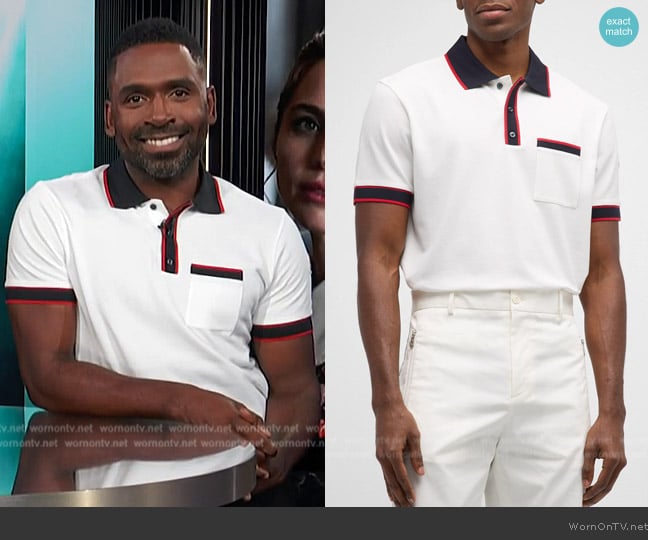 Moncler Contrast-Trim Polo Shirt worn by Justin Sylvester on E! News