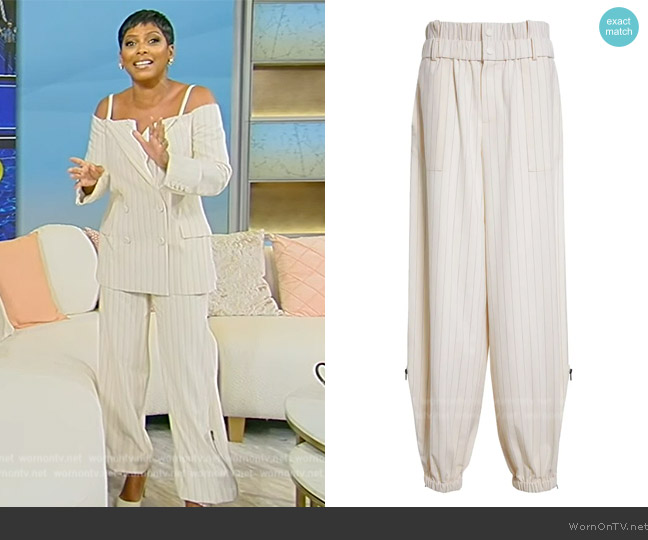 Monse Pinstripe Double Waistband Joggers worn by Tamron Hall on Tamron Hall Show