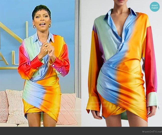 Monse Rainbow Blur Wrapped Shirt Dress worn by Tamron Hall on Tamron Hall Show