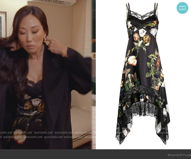 Monse floral-print asymmetric slip dress worn by Katie Ginella on The Real Housewives of Orange County