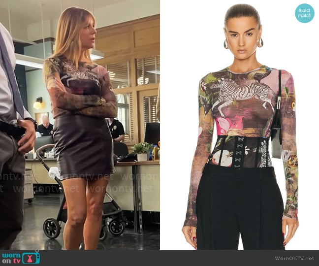 Monse Print Mesh Top worn by Morgan Gillory (Kaitlin Olson) on High Potential