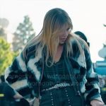 Morgan’s chevron fur jacket and studded denim skirt on High Potential