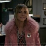 Morgan’s pink feather trim jacket on High Potential