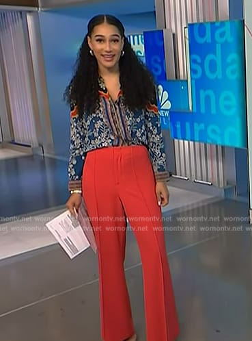 Morgan’s blue floral print blouse and pants