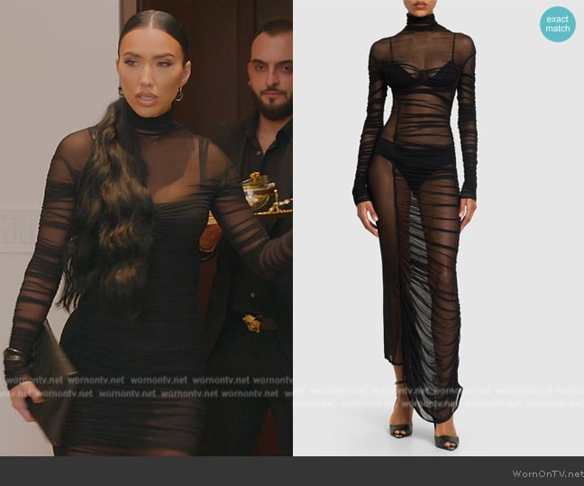 Mugler Mesh turtleneck long dress worn by Bre Tiesi on Selling Sunset