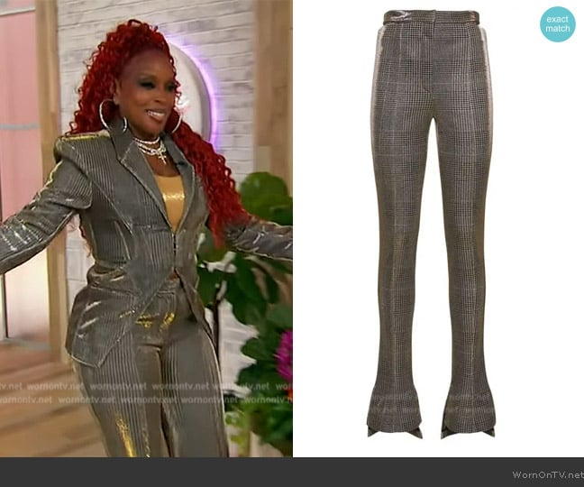 Mugler Lurex check high waist flared pants worn by Mary J. Blige on Sherri