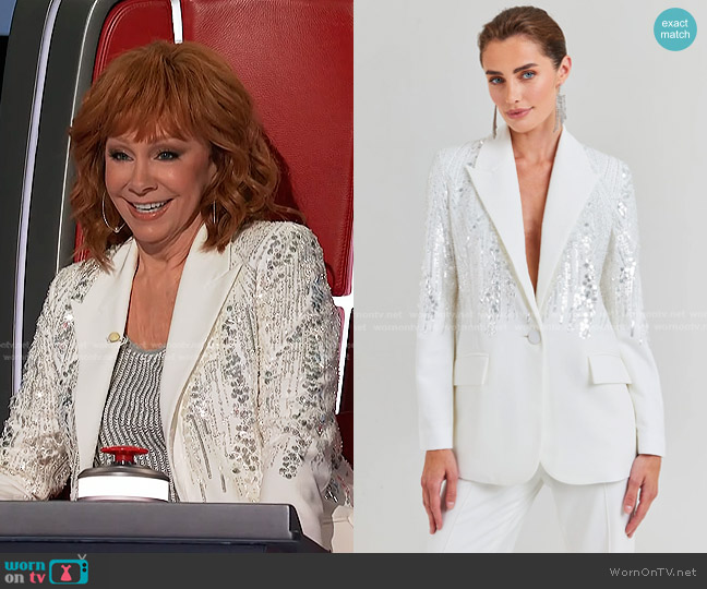 Nadine Merabi Lucille White Blazer worn by Reba McEntire on The Voice