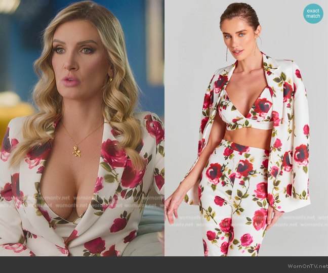 Nadine Merabi Portia White Floral Bra Top worn by Nicole Young on Selling Sunset