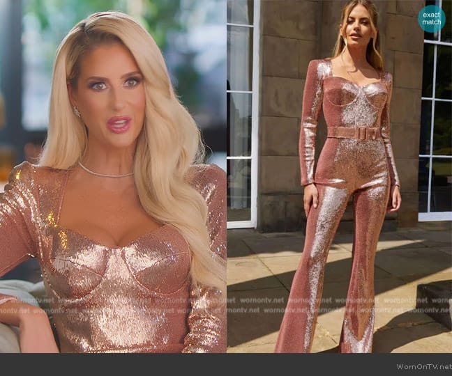 Nadine Merabi Belted Jumpsuit worn by Emma Hernan on Selling Sunset