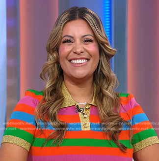 Nadine Ramos's multicolor striped polo and skirt on Good Morning America