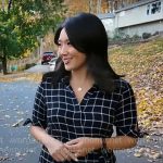 Nancy Chen’s black checked shirtdress on CBS Mornings