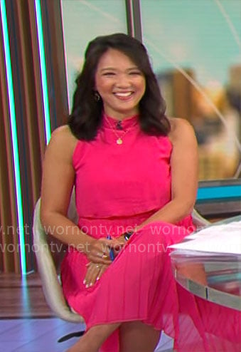 Nancy Chen’s pink pleated dress on CBS Mornings