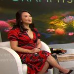 Nancy Chen’s black and red rose print dress on CBS Mornings