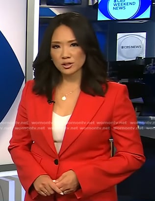 Nancy Chen’s red blazer on CBS Evening News