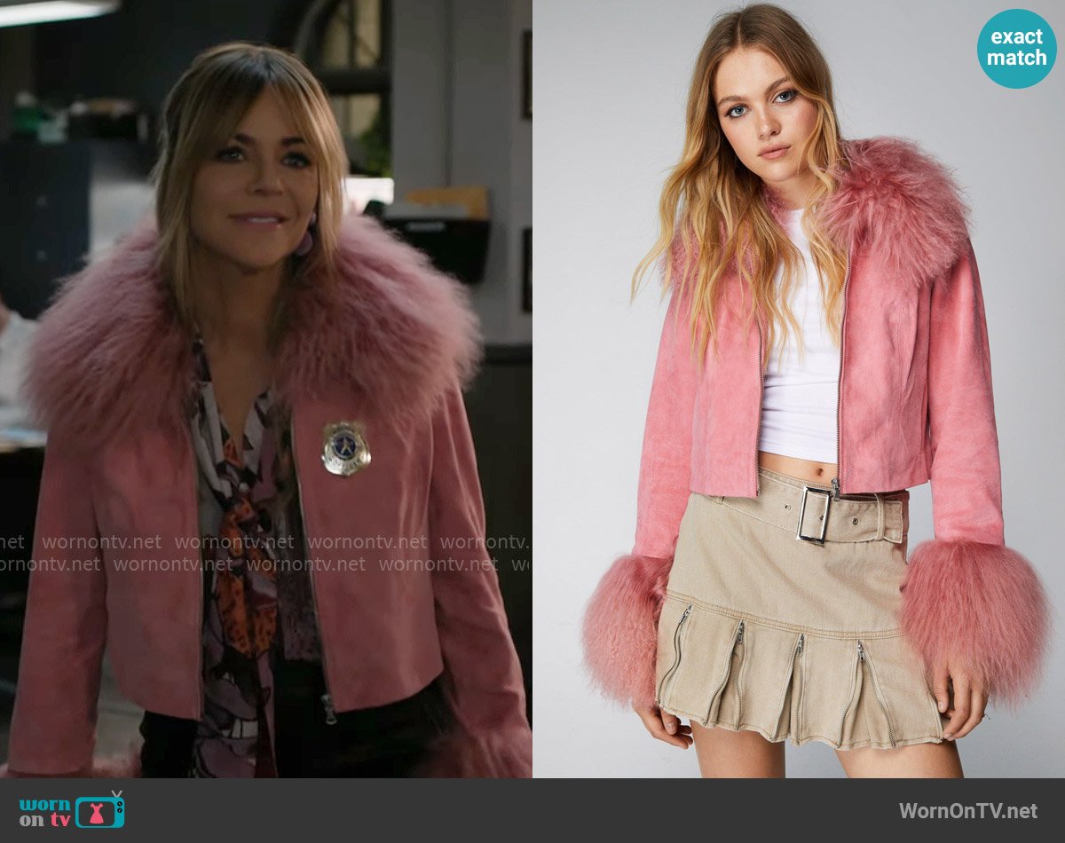 Nasty Gal Premium Suede And Shearling Jacket worn by Morgan Gillory (Kaitlin Olson) on High Potential