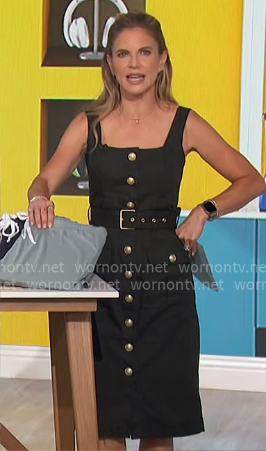 Natalie's black dress with gold button front dress on The Talk