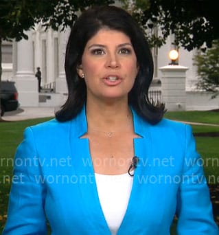 Natalie Brand's turquoise blazer on CBS Mornings