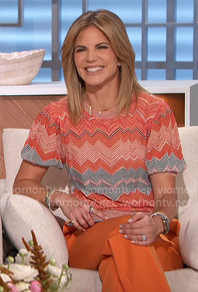 Natalie's orange chevron knit top on The Talk