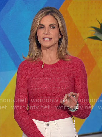 Natalie's pink pointelle knit sweater on The Talk