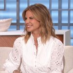 Natalie’s white eyelet button front dress on The Talk