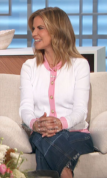 Natalie's white cardigan with pink trim on The Talk