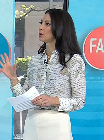 Natalie's white script print blouse on Today