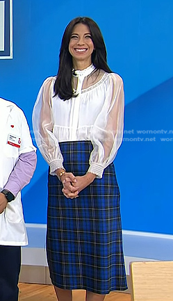 Natalie's white sheer blouse and blue check skirt on Today