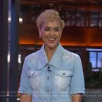 Nathalie Emmanuel’s denim jacket and jeans on The Kelly Clarkson Show