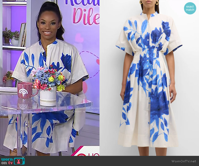 Natori Andora Pleated Floral-Print Poplin Midi Dress worn by Devyn Simone on Today