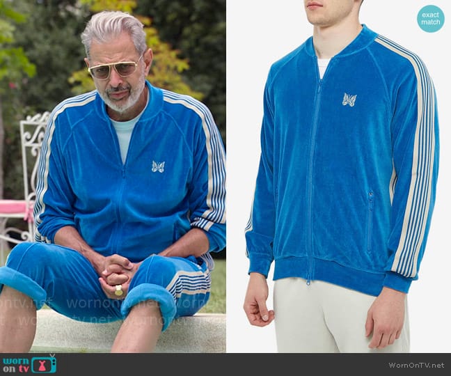 Needles Velour Bomber Track Jacket worn by Zeus (Jeff Goldblum) on Kaos