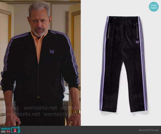 Needles Velour Narrow Track Pants worn by Zeus (Jeff Goldblum) on Kaos