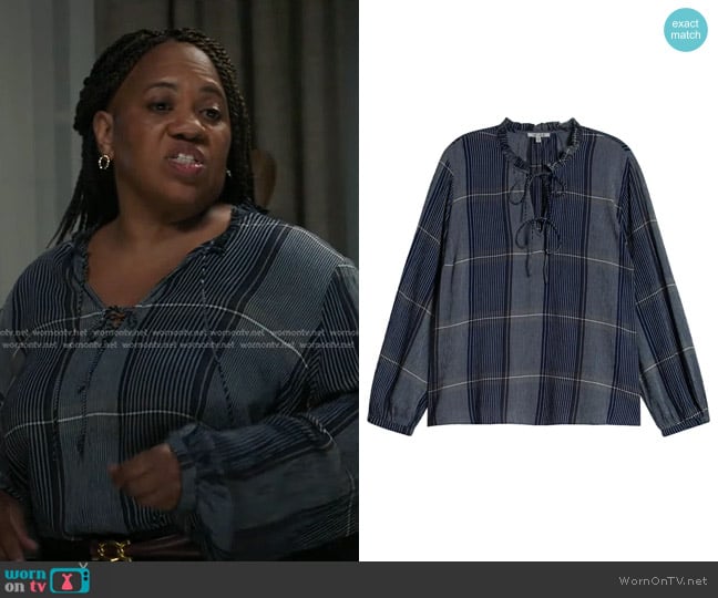 Nic + Zoe Line It Up Plaid Long Sleeve Top in Indigo Multi worn by Miranda Bailey (Chandra Wilson) on Greys Anatomy