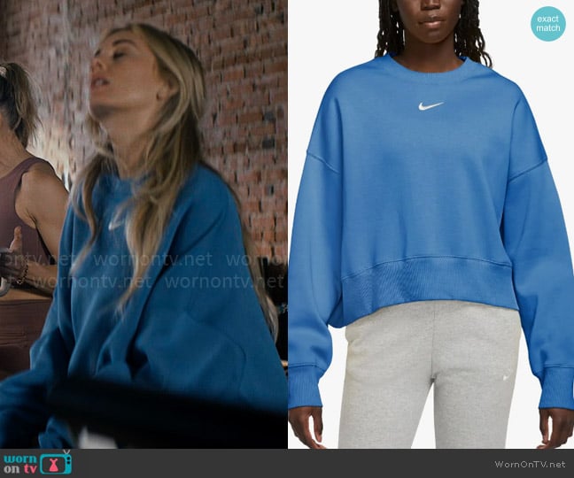 Nike Phoenix Fleece Crewneck Sweatshirt in Star Blue / Sail worn by Morgan (Justine Lupe) on Nobody Wants This