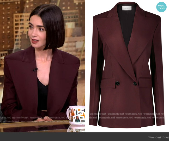 Nina Ricci Double-breasted wool blazer worn by Lily Collins on The View