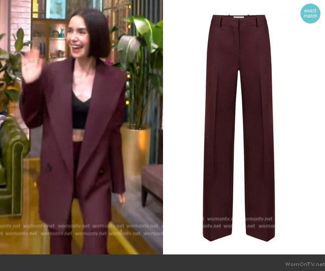 Nina Ricci Wide-leg high-waist wool pants worn by Lily Collins on The View