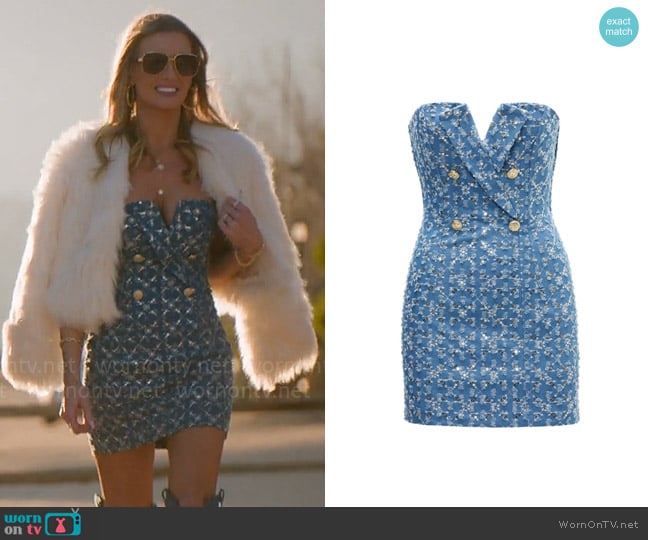 Nissa Sequined Denim Mini Dress worn by Nicole Young on Selling Sunset