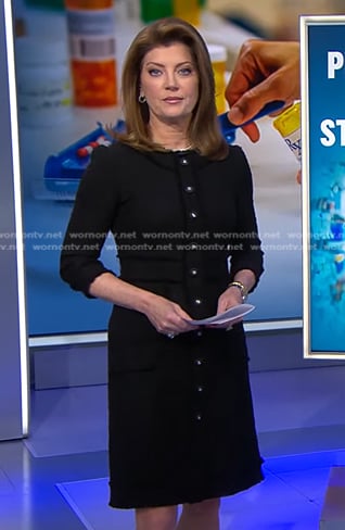 Norah's black tweed button down dress on CBS Evening News