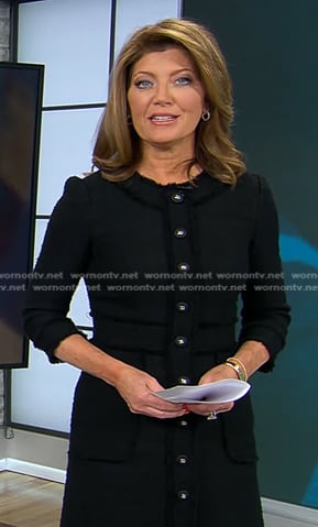 Norah’s black tweed button down dress on CBS Evening News