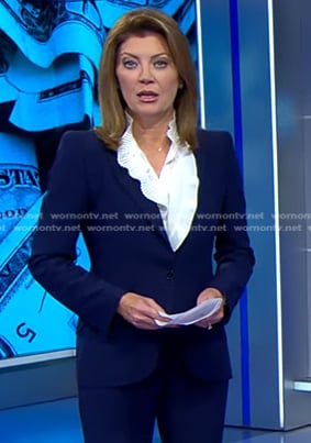 Norah's navy blazer on CBS Evening News