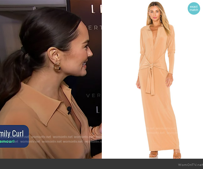 Norma Kamali Ty Front NK Midcalf Shirt Dress worn by Emily Curl on E! News