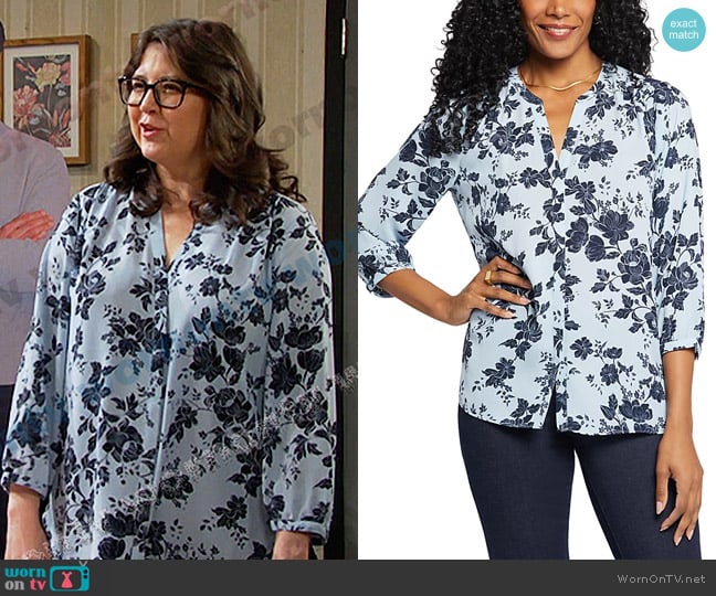 NYDJ Pintuck Blouse in Rosemary Petals worn by Connie (Julie Dove) on Days of our Lives