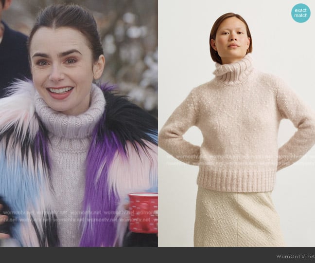 OA Devold Devold Cole No 1 Sweater worn by Emily Cooper (Lily Collins) on Emily in Paris