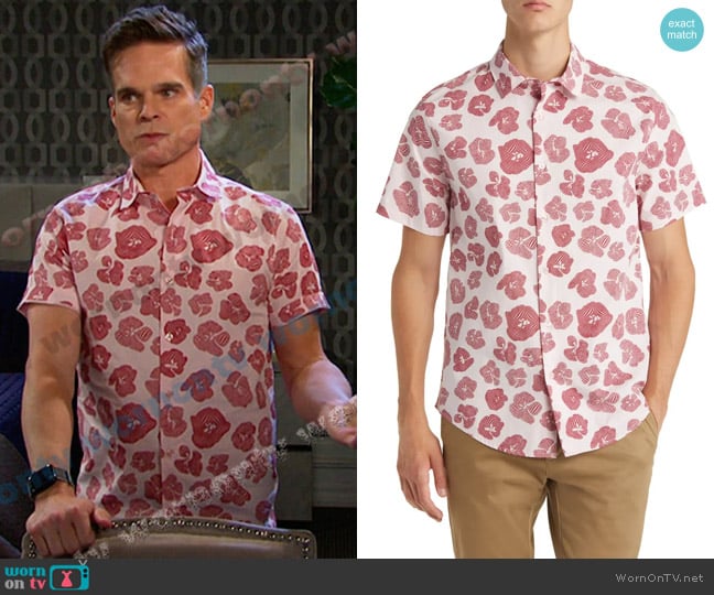 Open Edit Geometric Poppy Print Stretch Poplin Camp Shirt worn by Leo Stark (Greg Rikaart) on Days of our Lives