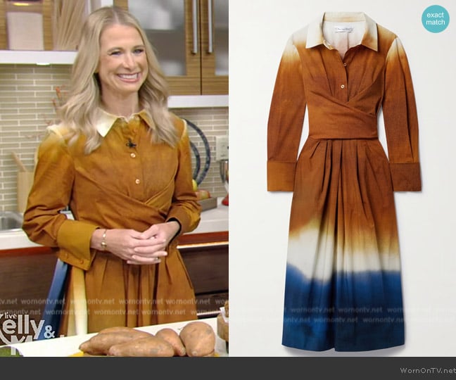 Oscar de la Renta Canyon and Navy Ombre Wrap Dress worn by Dr. Wendy Bazilian on Live with Kelly and Mark