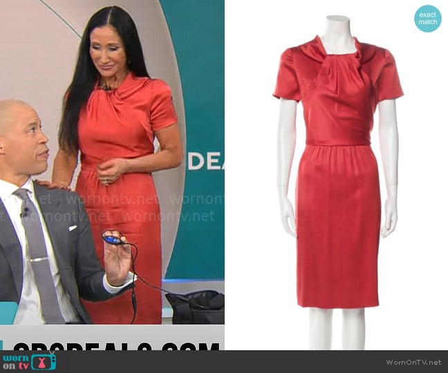 Oscar de la Renta Silk Midi Length Dress worn by Elizabeth Werner on CBS Mornings