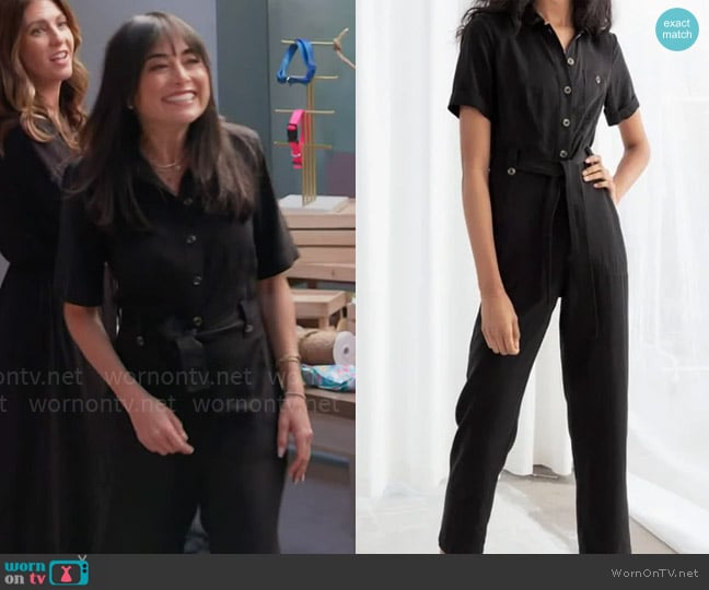 & Other Stories Belted Jumpsuit worn by Lisa Friedman on Celebrations with Lacey Chabert