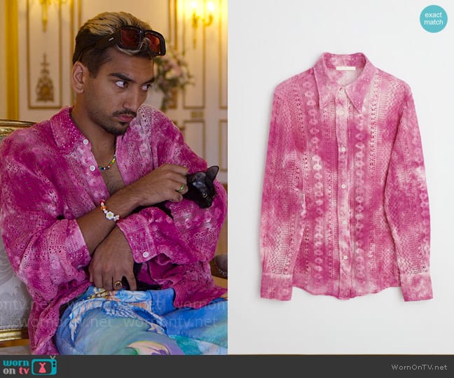 Our Legacy 70s Line Shirt in Tie Dye Cotton Crochet worn by Dionysus (Nabhaan Rizwan) on Kaos