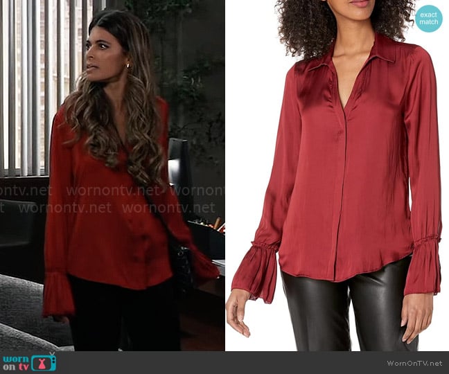 Paige Abriana Shirt in Deep Garnet worn by Sam McCall (Lindsay Hartley) on General Hospital