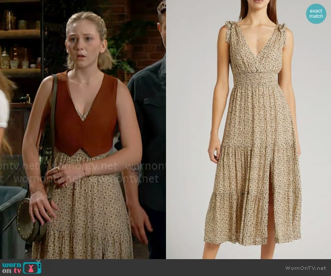 Paige Karlissa Dress in Butter / Black worn by Lucy Romalotti (Lily Brooks O’ Briant) on The Young and the Restless